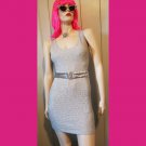 Vintage 80s Disco Diva Silver Metallic Glitter Sexy Body-con Lurex Mini Dress