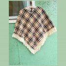 Vintage 70s Plaid Print Fringe Wool Poncho O/S Vintage 70s Plaid Print Fringe Wool Poncho O/S