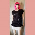 Y2K Piper & Blue Black Sparkle Sequin Mesh DBL Layered Party Top XL JRS