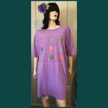 Vintage Purple Patchwork Heart Print Oversized Nightshirt XL+