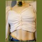 Windsor Boho Gothic Smocked Gathered Puff Sleeve Button down Crop Top NWT