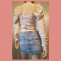 Windsor Boho Gothic Smocked Gathered Puff Sleeve Button down Crop Top NWT