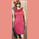 Rosy Pink Pleated Rosette Neckline Pencil Bodycon Pinup Party Dress Size 6