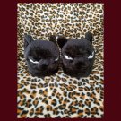 RARE Vintage Emily The Strange Black Kitty Cat Furry Plush Slippers NOS MINT Size M 7/8