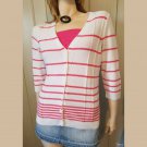 Christopher & Banks Retro White & Coral Striped Button-down Cardigan M.
