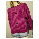 Vintage 80s Dolman Slv Mulberry Striped Acrylic Knit Pullover Sweater L