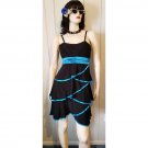Vintage 90s Black & Turquoise Tiered Ruffle Babydoll Party Prom Dress XL JRS