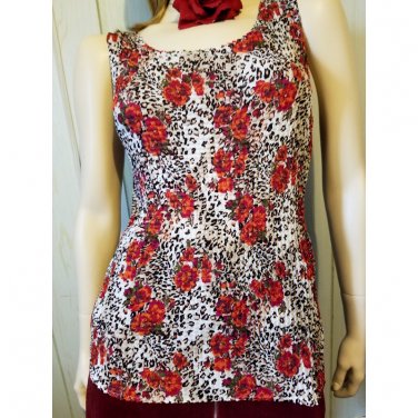 Leopard Floral Print Magic Stretch Pleated Sleeveless Summery Top O/S