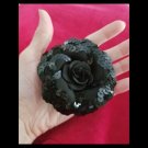 Vintage Y2K Pinup Glam Goth Gal Black Sequin Rose 2-in-one Flower Hair Clip Pin Accessory