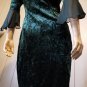 Connected Apparel Emerald Green Crushed Velvet Bell Sleeve Ruched Glam Holiday Party Dress NWT SZ 10