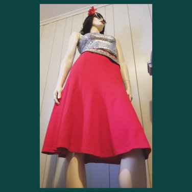 Vintage 70s Brightest Cherry Red Soft Acrylic Fit & Flare Circle Skirt wOw! XS