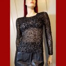 Vintage 90s Sheer Black Shimmery Lace Bodycon Goth Top S. JRS made in USA