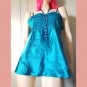 Vintage Y2K Electric Aqua Blue Satin Smocked Babydoll Camisole Top Size M JRS