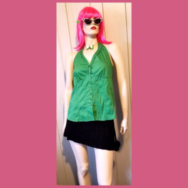 Vintage Y2K Lime Green Button down Babydoll Halter Top Size M