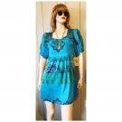 One World Live and Let Live Blue Boho Goddess Babydoll Peasant Minidress M. NWT One World Live and Let Live Blue Boho Goddess Babydoll Peasant Minidress M. NWT