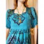 One World Live and Let Live Blue Boho Goddess Babydoll Peasant Minidress M. NWT