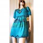 One World Live and Let Live Blue Boho Goddess Babydoll Peasant Minidress M. NWT