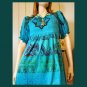 One World Live and Let Live Blue Boho Goddess Babydoll Peasant Minidress M. NWT