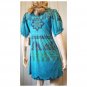 One World Live and Let Live Blue Boho Goddess Babydoll Peasant Minidress M. NWT