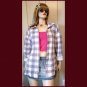 Vintage 90s Casual Cottagecore Boho Blue Checkered Print Chenille Button-down Shirt