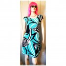 Tiana B. Turquoise Blue & Black Abstract Zebra Stripes Print Stretchy Aline Dress Size S. Tiana B. Turquoise Blue & Black Abstract Zebra Stripes Print Stretchy Aline Dress Size S.