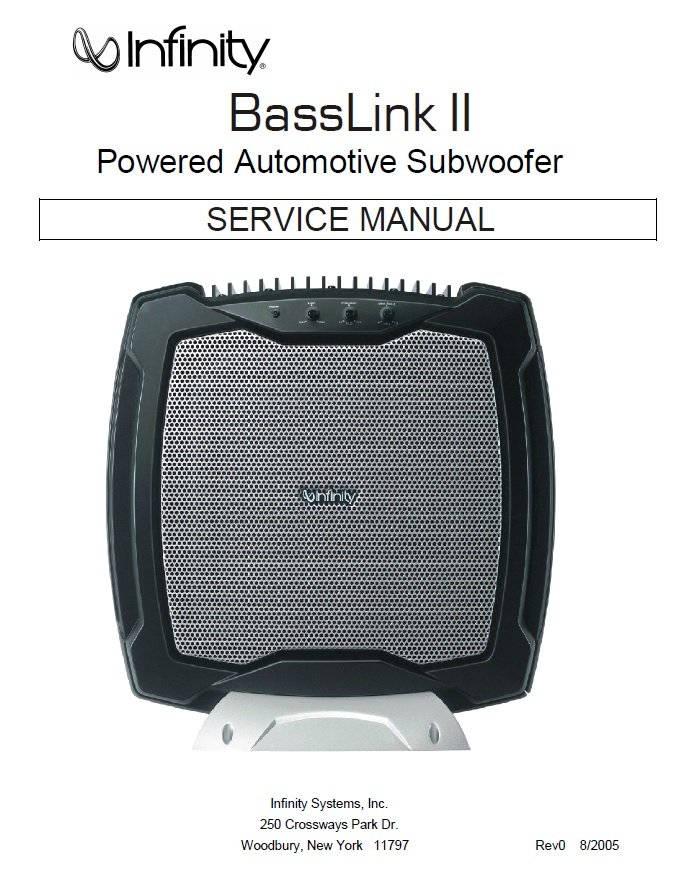 Infinity BassLink II Powered Automotive Subwoofer Service Manual PDF (SBTINF3324)