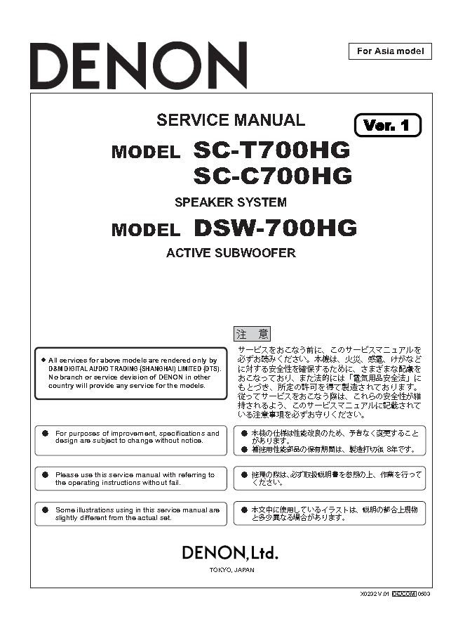 Denon DSW-700HG Ver.1 Subwoofer Service Manual PDF