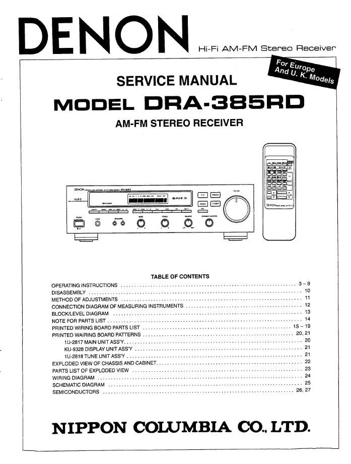 Denon DRA-385RD Receiver Service Manual PDF
