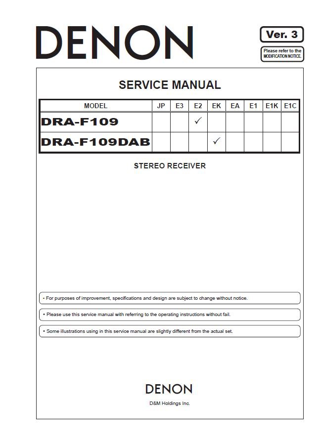 Denon DRA-F109 ,DRA-F109DAB Ver.3 Receiver Service Manual PDF