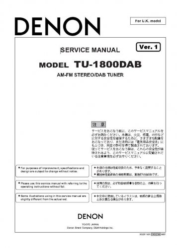 Denon TU-1800DAB Ver.1 Stereo Tuner Service Manual PDF (SBTDN1344)