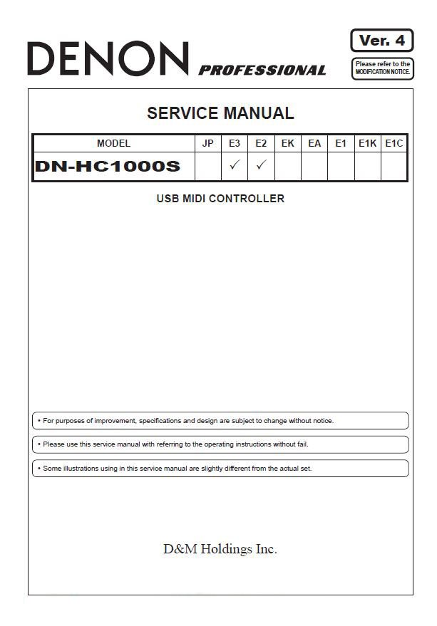 Denon DN-HC1000S Ver.4 USB Midi Controller Service Manual PDF