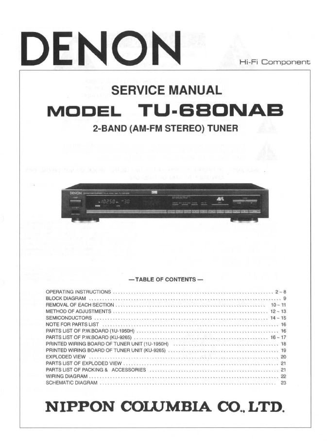 Denon TU-680NAB Stereo Tuner Service Manual PDF