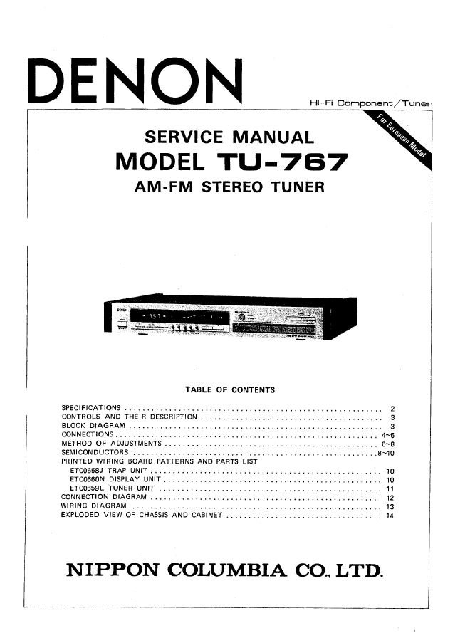 Denon TU-767 Stereo Tuner Service Manual PDF