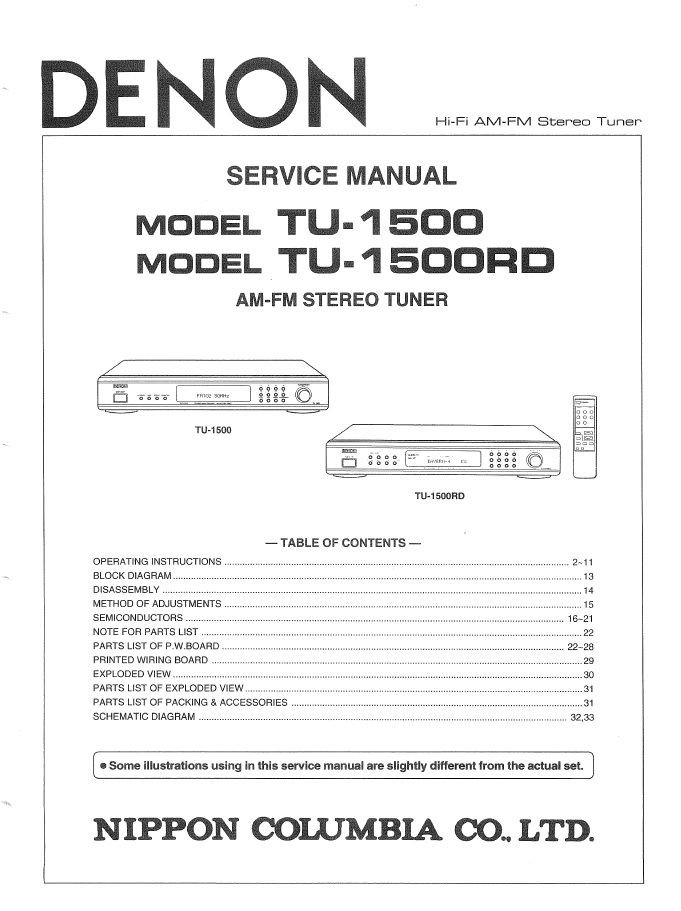 Denon TU-1500 ,TU-1500RD Stereo Tuner Service Manual PDF