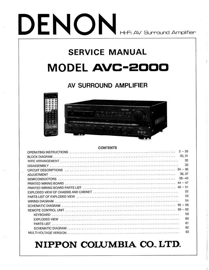 Denon AVC-2000 Surround Amplifier Service Manual PDF