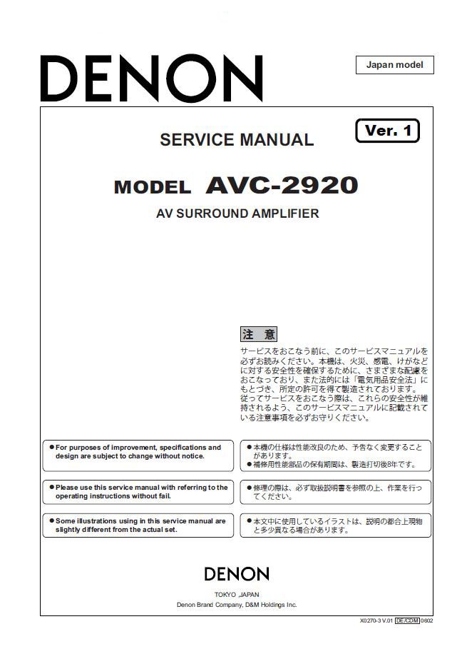 Denon AVC-2920 Ver.1 Surround Amplifier Service Manual PDF