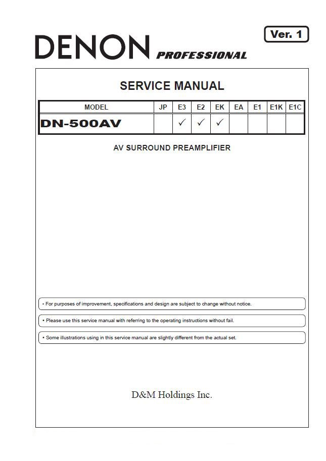 Denon DN-500AV Ver.1 Surround PreAmplifier Service Manual PDF (SBTDN1369)