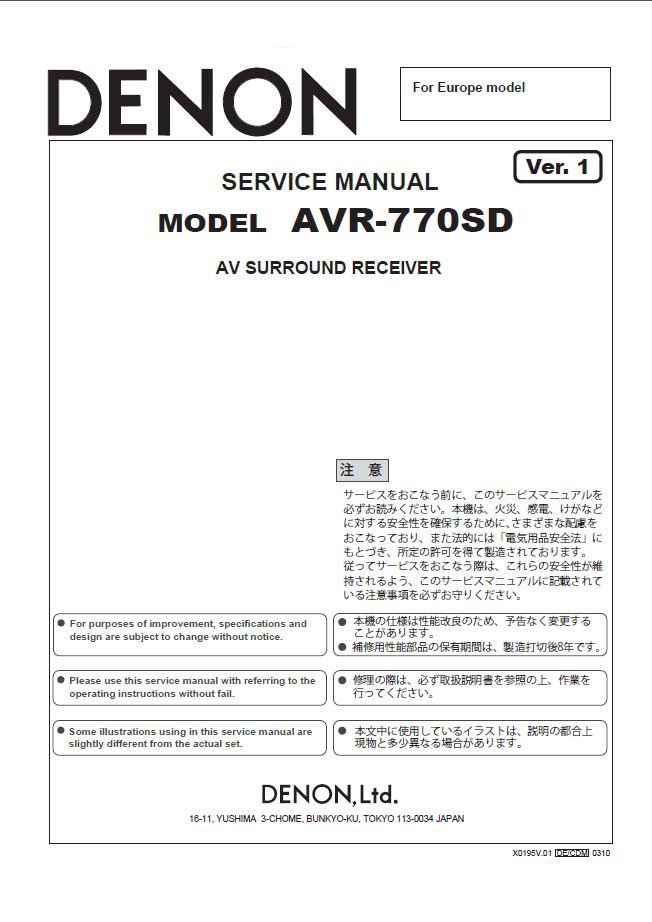 Denon AVR-770SD Ver.1 Surround Receiver Service Manual PDF (SBTDN1374)