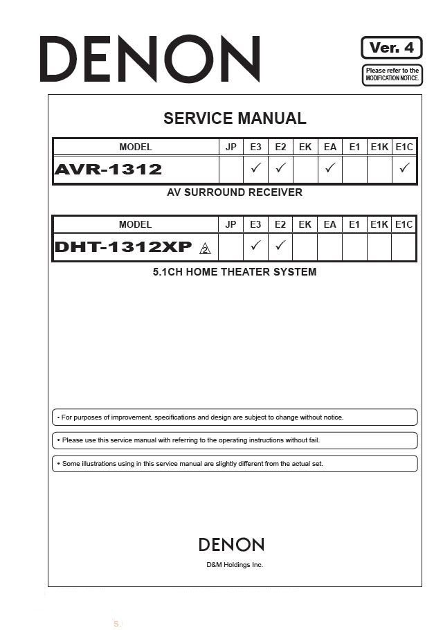 Denon AVR-1312 ,DHT-1312XP Ver.4 Surround Receiver Service Manual PDF (SBTDN1385)