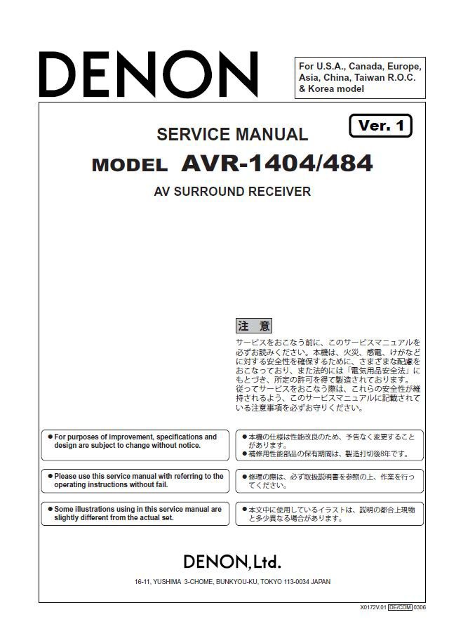 Denon AVR-1404 ,AVR-484 Ver.1 Surround Receiver Service Manual PDF (SBTDN1387)
