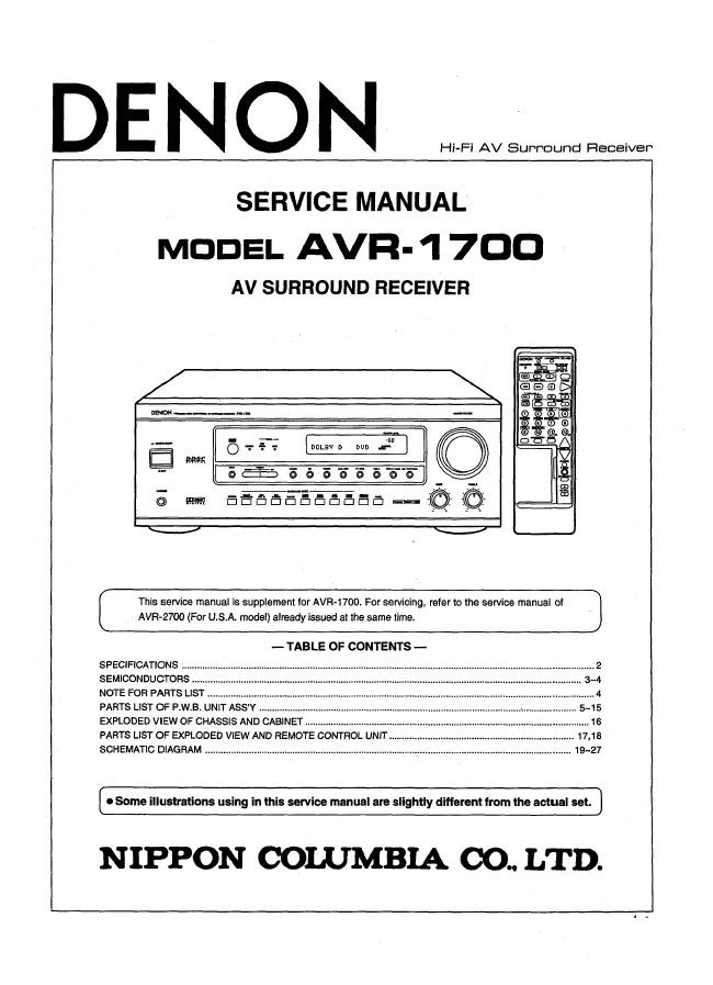 Denon AVR-1700 Surround Receiver Service Manual PDF