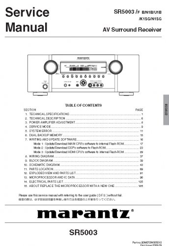 Marantz SR-5003 AV Surround Receiver Service Manual PDF (SBTMR11163)