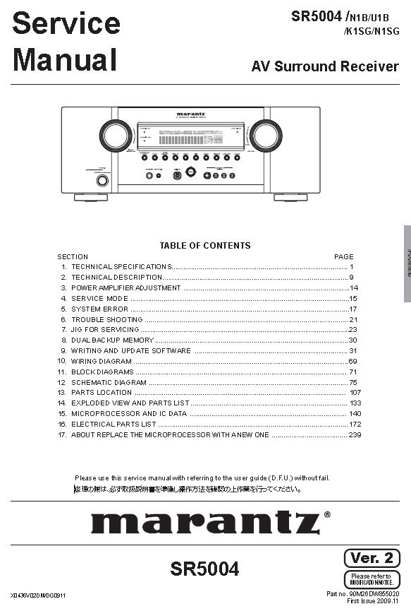 Marantz SR-5004 Ver.2 AV Surround Receiver Service Manual PDF