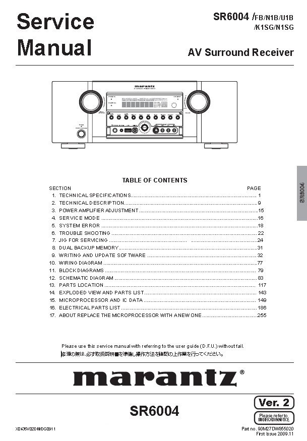 Marantz SR-6004 Ver.2 AV Surround Receiver Service Manual PDF