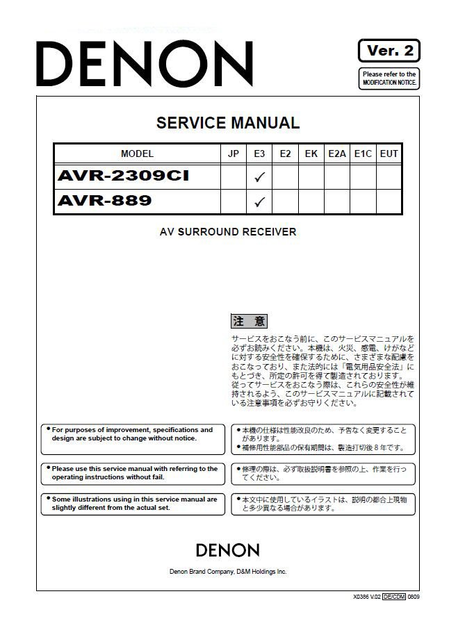 Denon AVR-2309CI ,AVR-889 Ver.2 Surround Receiver Service Manual PDF
