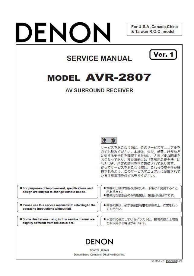 Denon AVR-2807 Ver.1 Surround Receiver Service Manual PDF