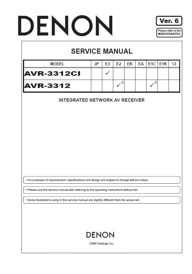 Denon AVR-3312CI ,AVR-3312 Ver.6 Surround Receiver Service Manual PDF