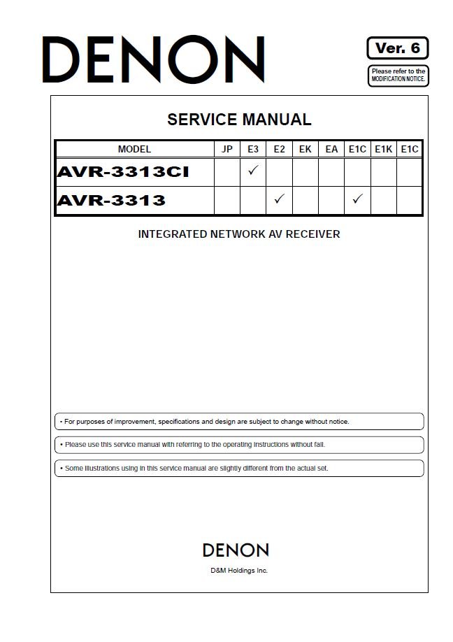 Denon AVR-3313CI ,AVR-3313 Ver.6 Surround Receiver Service Manual PDF