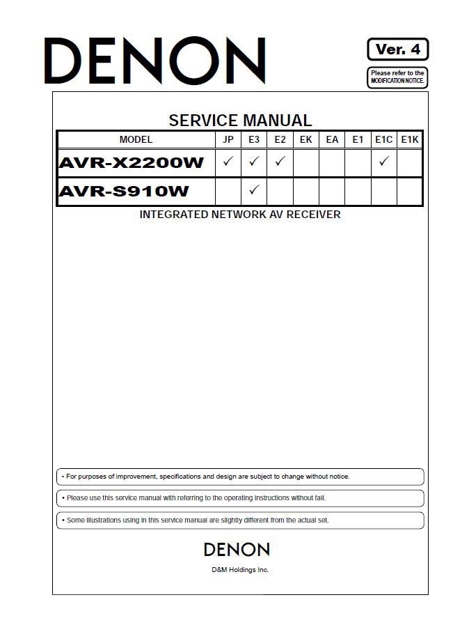 Denon AVR-X2200W ,AVR-S910W Ver.4 Network AV Receiver Service Manual PDF