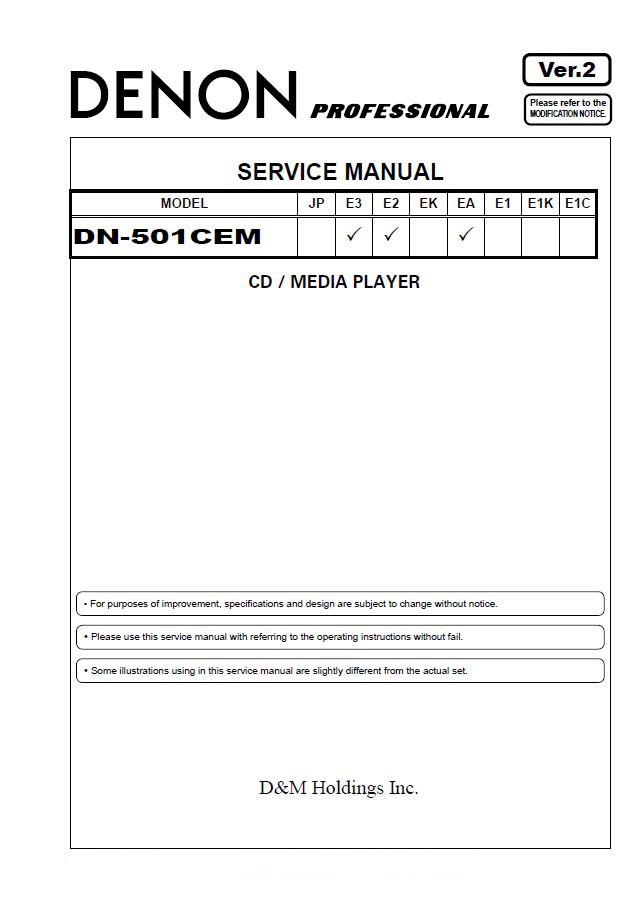 Denon DN-501CEM Ver.2 CD/Media Player Service Manual PDF (SBTDN1526)